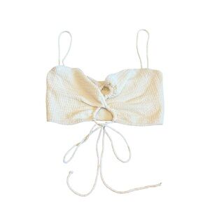 Et Clet Cream Waffleknit Spaghetti Strap Crop Top Shirt Blouse Festival Small